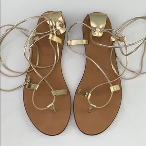 J. Crew Metallic Lace Up Sandal - Gold